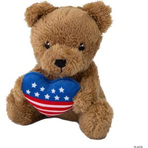 Fun Express 5″ x 6″ Patriotic Fuzzy Stuffed Brown Bears with Heart – 12 Pieces