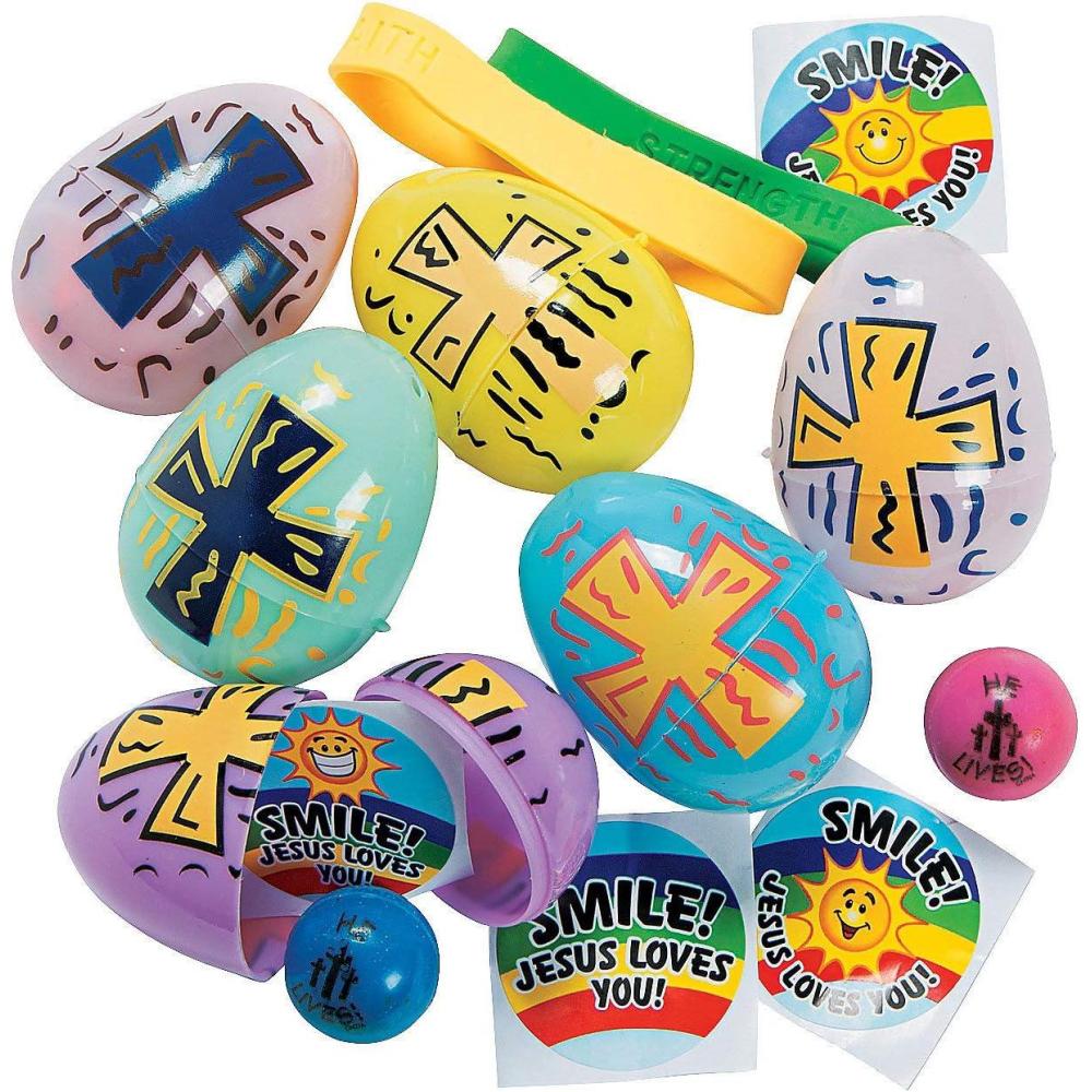imageFun Express Religious Toy Filled Easter Eggs 24 Eggs with Filler Religious Easter Hunt and Party Suppies