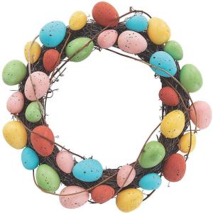 Colorful Easter Egg Wreath – 14 inch diamter, Foam on grapvine – Easter Rustic Home Decor