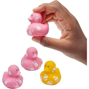 Fun Express 1 1/4″ Mini Yellow & Pink Easter Print Rubber Ducks – 24 Pieces
