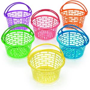 Fun Express Plastic Easter Basket Buckets, 6″ Diameter, for Easter Party Egg Hunts Kids Easter Basket Decoration Activity – 12 Pieces