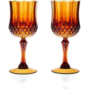 Fun Express 12 Pieces Patterned Wine Glasses, Holds 8 oz, BPA Free Plastic, Bachelorette Party Supplies, Amber