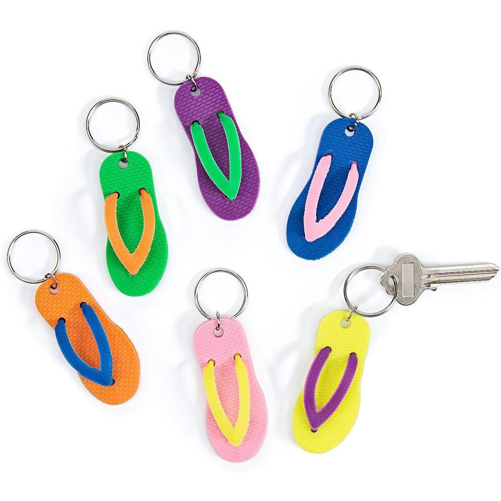 imageFun Express Flip Flop Key Chain Keychains Luau Beach Party Favors 12 PiecesPink Orange Yellow Green Blue Purple