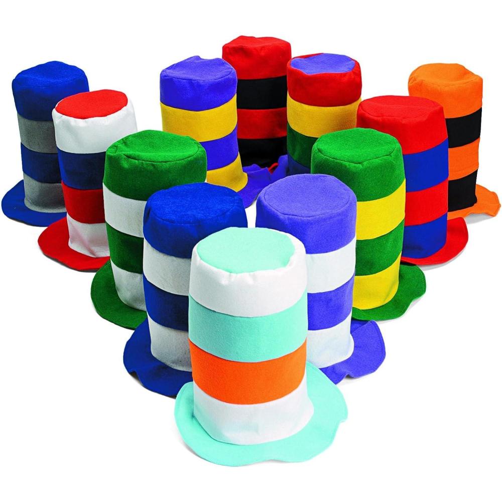 imageFun Express 12quot x 24quot Colorful Striped Felt Stovepipe Hats Assortment  12 Hates  Assorted Colors  Great for School and Party Events