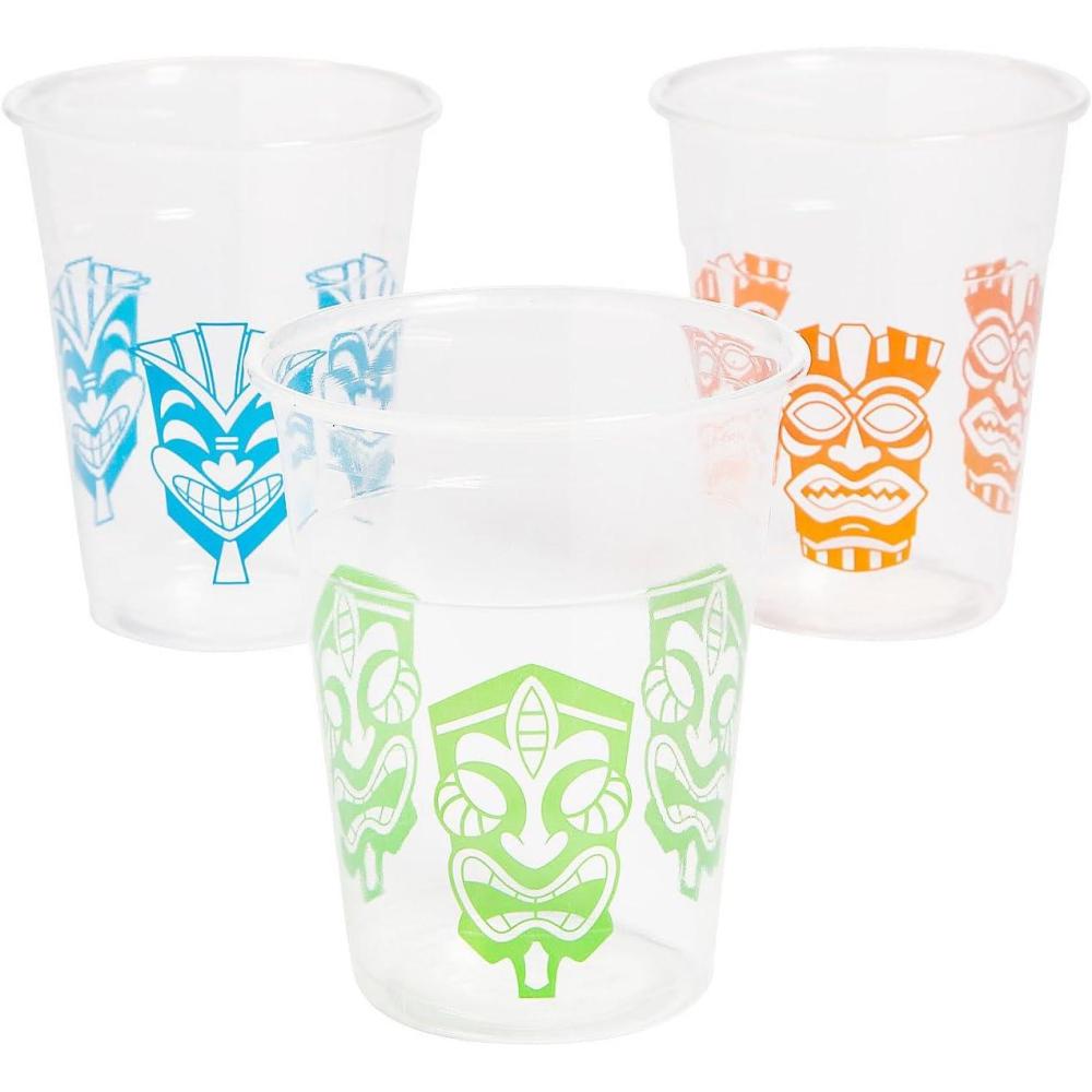imageFun Express Tiki Plastic Cups Bulk Set of 50 Each Holds 16 oz Luau Pool and Summer Party Supplies