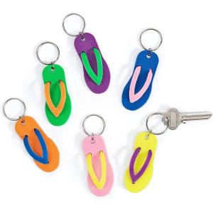 Fun Express – Flip Flop Key Chain Keychains Luau Beach Party Favors (12 Pieces)(Pink  Orange  Yellow  Green  Blue  Purple)