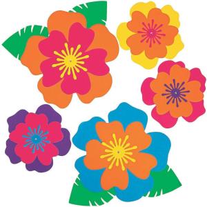 Fun Express Luau Flower Wall Decor 7” – 12.5” – Vibrant Party Decorations for Tropical Theme Events, Birthday Parties & Celebrations – 5-Pieces