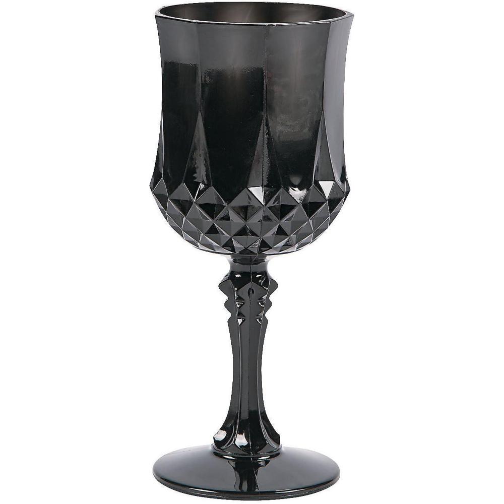 imageFun Express Plastic Black Patterned Wine Glasses  Set of 12 8 oz Goblets for Weddings Halloween and Parties  Elegant and Convenient