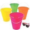Fun Express Bright Neon Sand Buckets – 9″ Colorful Plastic Buckets with Handles – Perfect for Toys, Beach, Parties, and Vacation Bible School Supplies – 4 Pieces