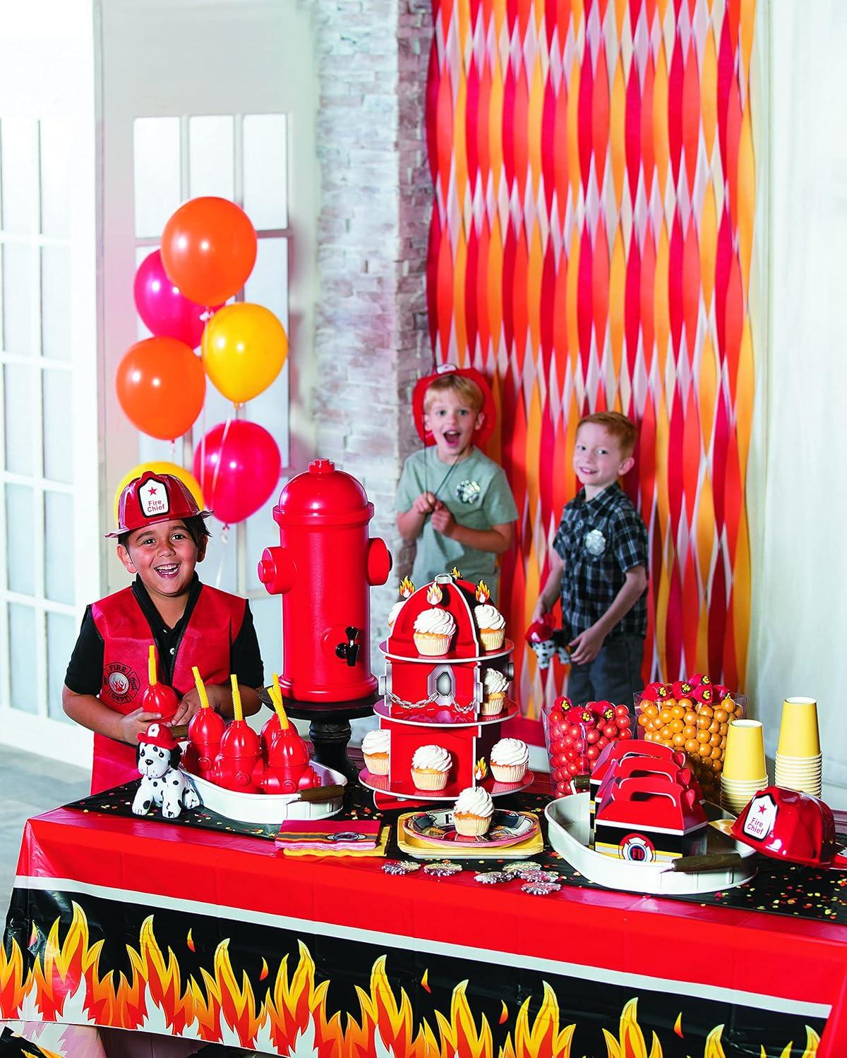 imageFun Express Fire Hydrant 3Tier Cupcake and Dessert Holder for Fire Truck Fireman Fire Fighter Themed Birthday Party Supplies and Decor  Red