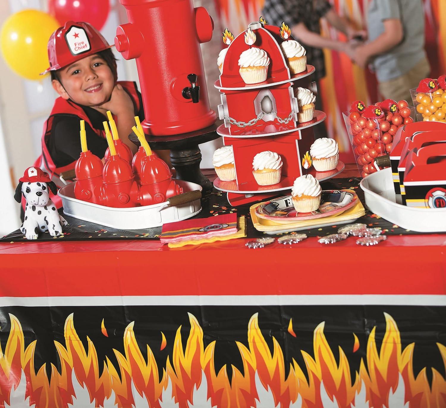 imageFun Express Fire Hydrant 3Tier Cupcake and Dessert Holder for Fire Truck Fireman Fire Fighter Themed Birthday Party Supplies and Decor  Red