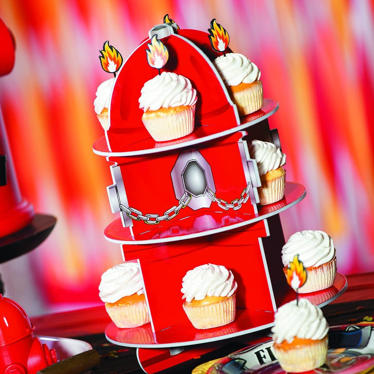 imageFun Express Fire Hydrant 3Tier Cupcake and Dessert Holder for Fire Truck Fireman Fire Fighter Themed Birthday Party Supplies and Decor  Red