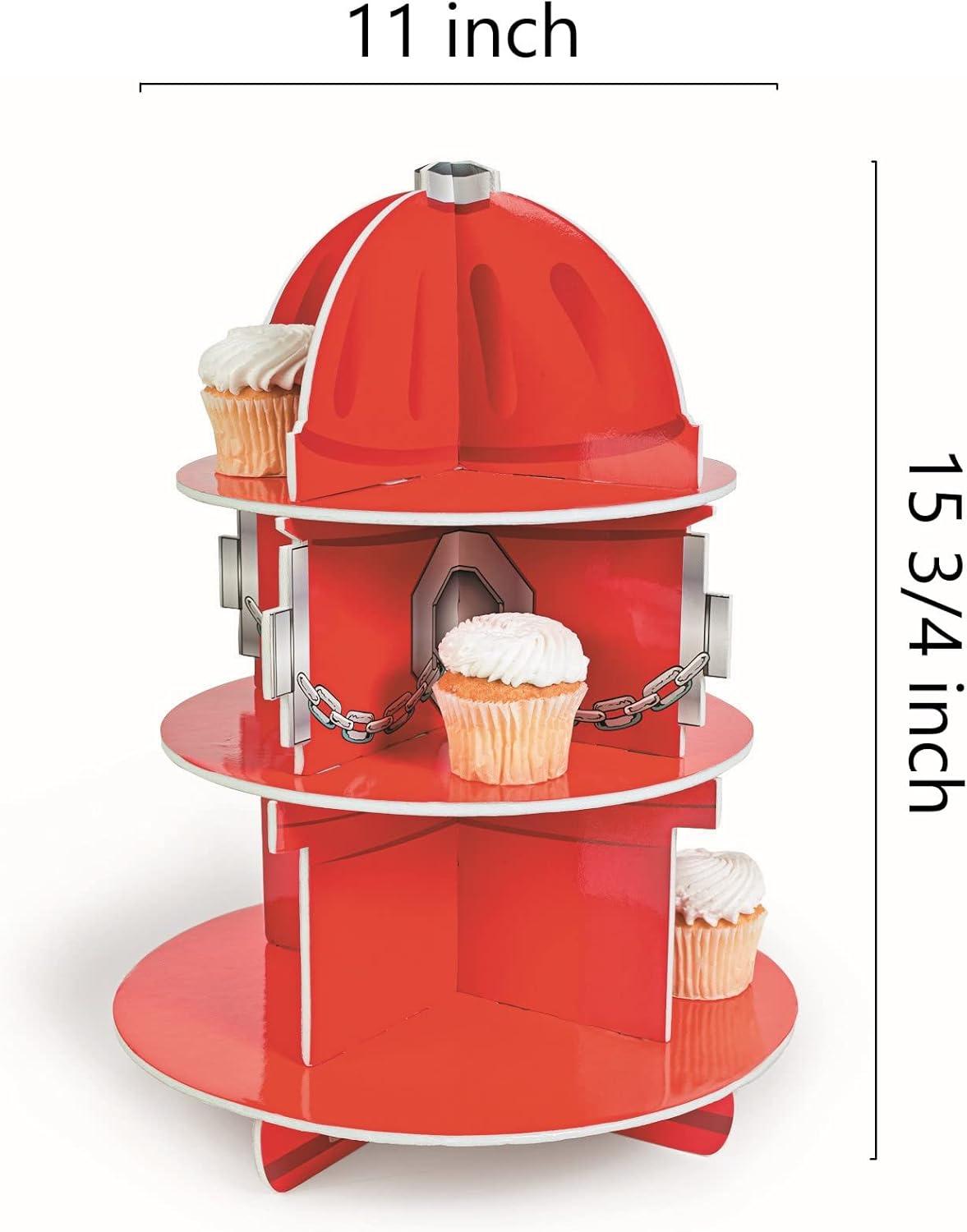 imageFun Express Fire Hydrant 3Tier Cupcake and Dessert Holder for Fire Truck Fireman Fire Fighter Themed Birthday Party Supplies and Decor  Red
