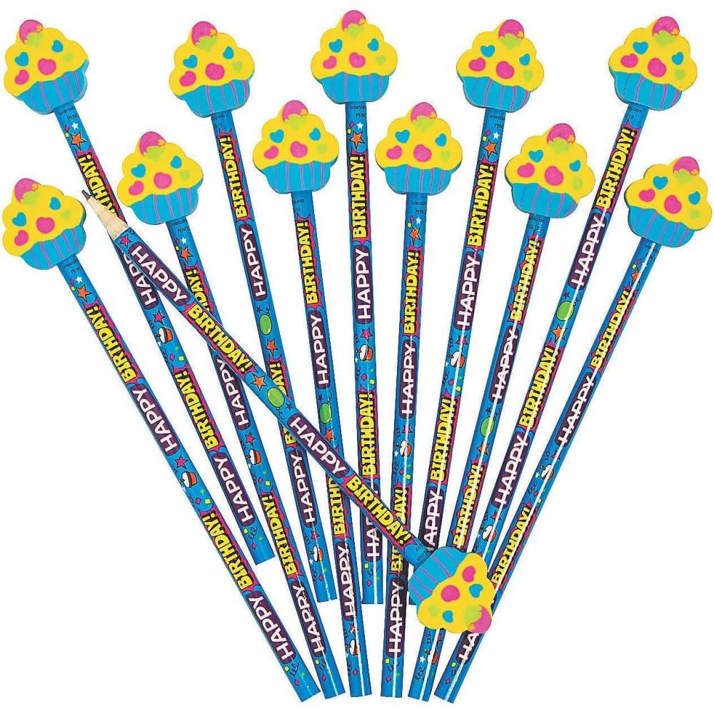 imageFun Express Happy Birthday Pencils with Cupcake Topper Bulk set of 12  Party Favors and Handouts