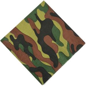 Camouflage Beverage Napkins – 16 Disposable Paper Napkins – Army Birthday Party Supplies for Boys