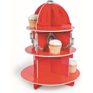 Fun Express Fire Hydrant 3-Tier Cupcake and Dessert Holder for Fire Truck, Fireman, Fire Fighter Themed Birthday Party Supplies and Decor – Red