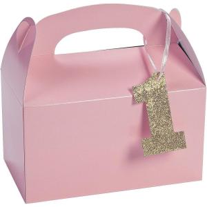 Fun Express First Birthday Treat Boxes, Set of 12, Pink, Favors for Girls 1 Year Old