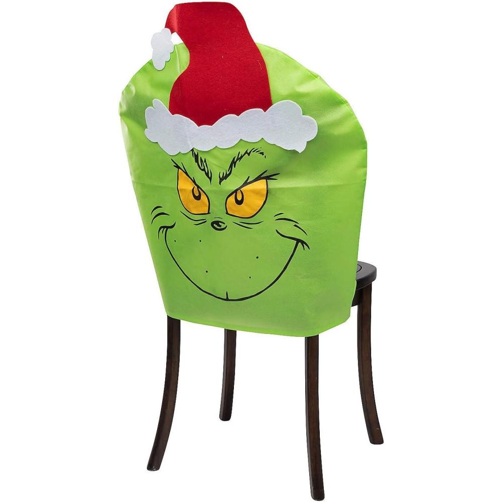 imageFun Express Grinch Christmas Chair Covers Set of 4  Holiday Dining Chair Slipcovers for Kitchen ampamp Dining Room  Festive Christmas Decorations for Home Party  Polyester 235quot x 2825quot