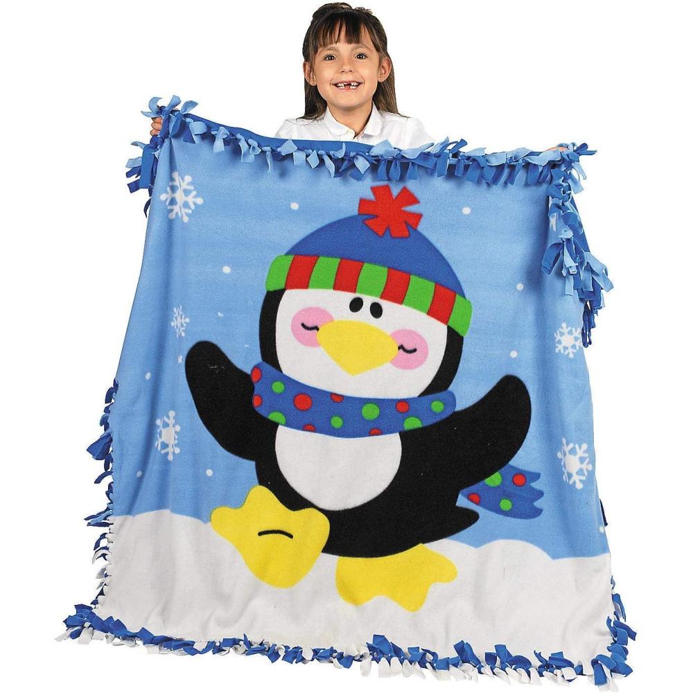 imageFun Express No Sew Fleece Blanket Kit for Girls  Penguin Tie Blanket Making Kit 54x54 inch  Craft Kits for Kids Ages 412  Winter DIY Crafts for Girls with PreCut Fringe Design