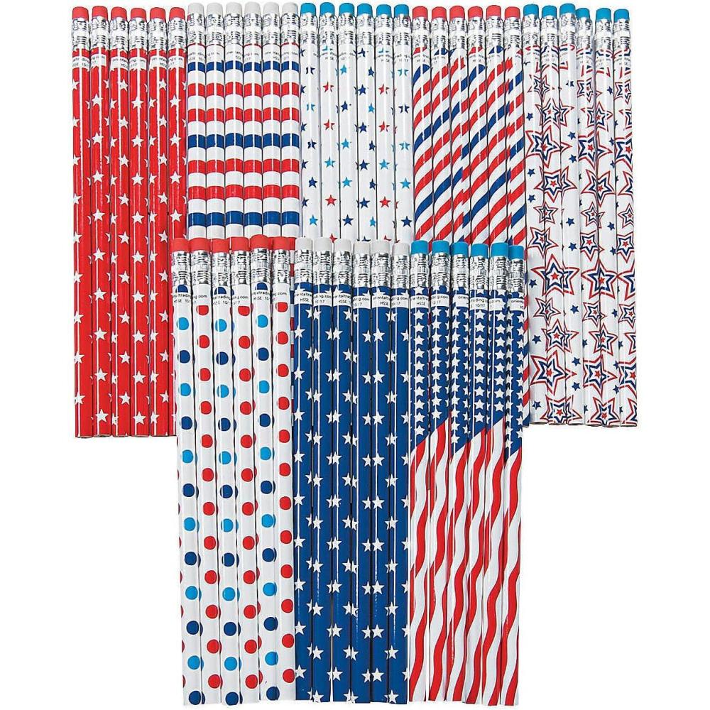 imageFun Express Patriotic Patterns Pencil Bulk Assortment  72 Pencils  Fourth of July School Supplies