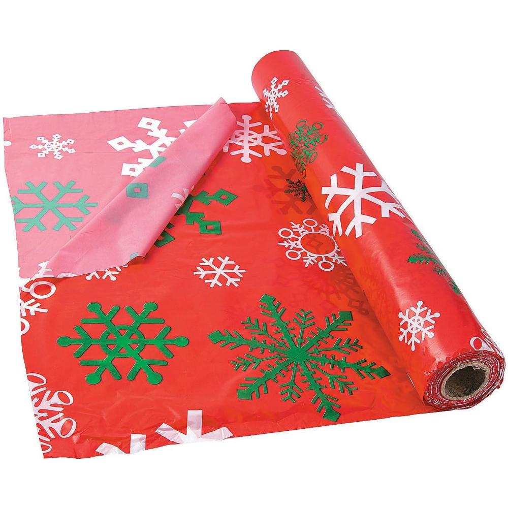 imageFun Express Red Snowflake Printed Tablecloth Roll for Christmas 100 feet Long and Disposable Party Supplies