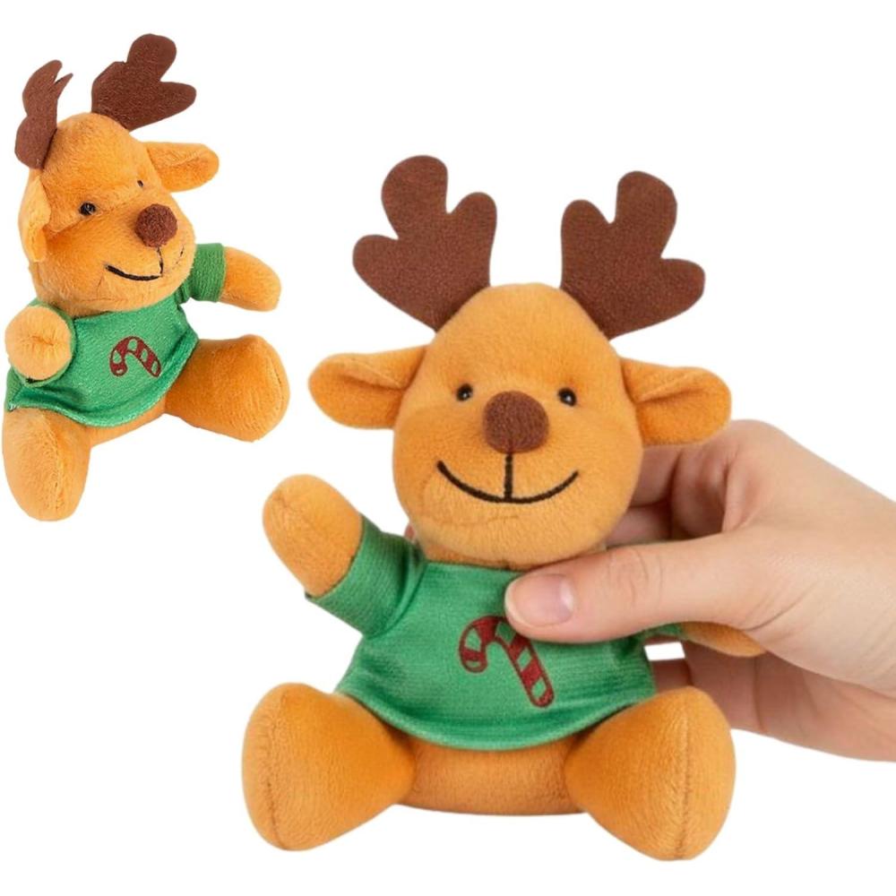 imageMini Christmas Stuffed Reindeer  12 Pack 45quot Plush Reindeer Toys with Holiday TShirts Cute Christmas Party Favors Stocking Stuffers Classroom Gifts Holiday Giveaways for Kids