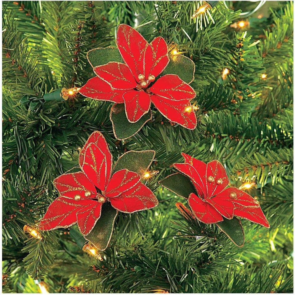 imageNylon Red Poinsettia Ornaments  Home Decor  12 Pieces