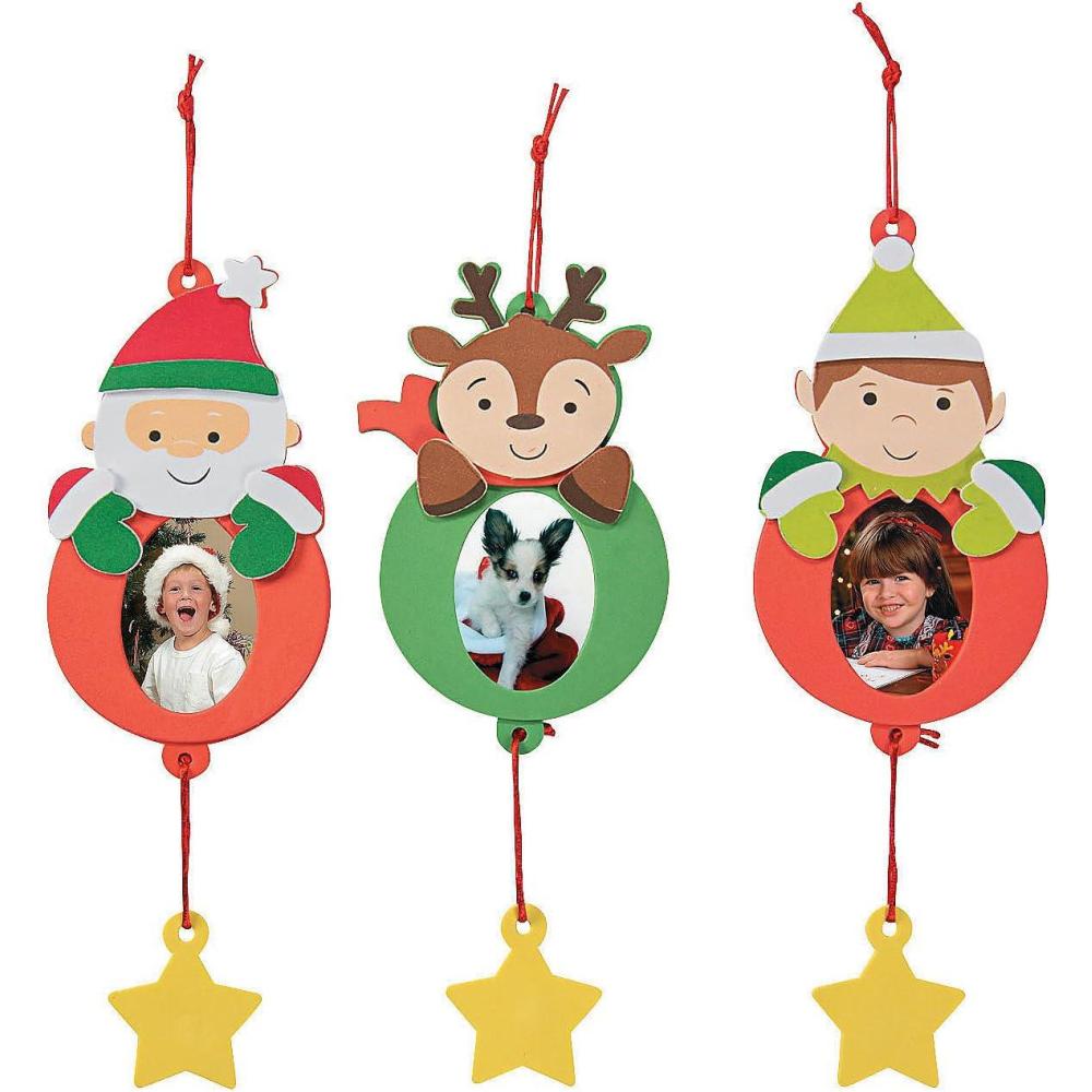 imageSet of 12 Christmas Holiday Picture Ornament Foam Craft Kits Santa Reindeer and Elf
