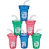 Fun Express Set of 12 Pieces Mini Christmas Sipper Cups with Straws and Lids, Each Holds 6 oz, Holiday Party Supplies, Multi-Color