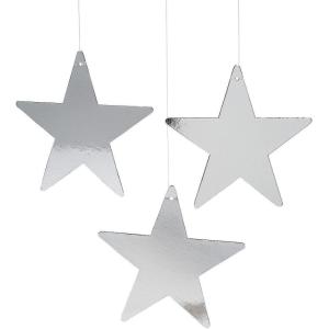 Fun Express – 5 inch Silver Cardboard Star Decor for Party – Party Decor – Wall Decor – Cutouts – VBS Vacation Bible School Supplies/Decor – Party – 12 Pieces – Silver(Silver)