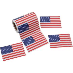Fun Express 3″ x 2″ Patriotic Red, White and Blue American Flag Sticker Roll – 100 Pieces