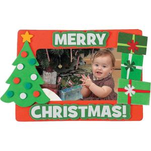 Fun Express Christmas Crafts for Kids Art Frame Kit – Makes 48 Holiday Picture Frame Magnets | Bulk Classroom Gifts for Students Ages 4-12 | Winter Foam Craft Activities with Self-Adhesive Pieces