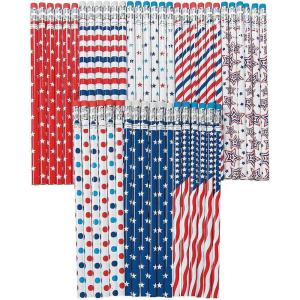 Fun Express Patriotic Patterns Pencil Bulk Assortment – 72 Pencils – Fourth of July School Supplies