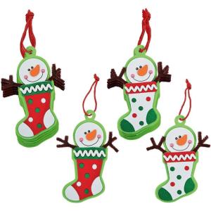 Fun Express Snowman Stocking Christmas Tree Ornament Craft Kit – Makes 12 – DIY Christmas Crafts for Kids