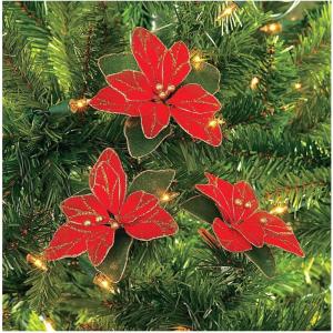 Nylon Red Poinsettia Ornaments – Home Decor – 12 Pieces