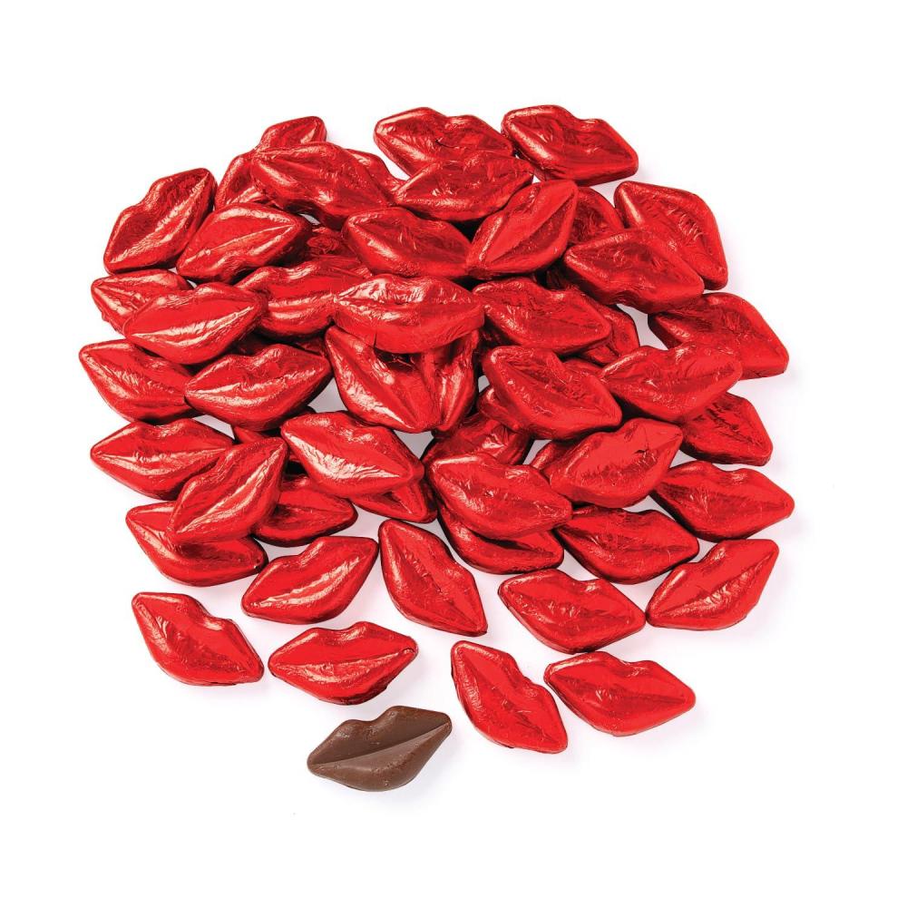 imageFun Express Chocolate Candy Lips Individually Wrapped in Red Foil  1 Pound Bulk Pack 57 Pieces  Gluten Free Valentines Day Party Favor Candy for Wedding ampamp Bachelorette Celebrations