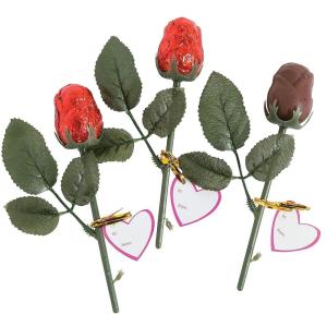 Red Foil Wrapped Mini Milk Chocolate Roses – 8 Inch – 1 Dozen – With To/From card for Valentine’s Day