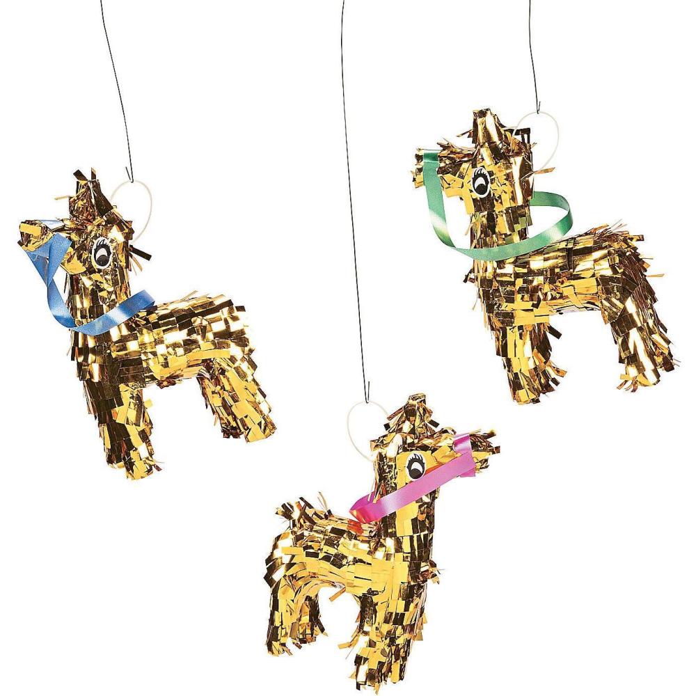 imageMini Gold Fringe Donkey Pinata Decorations set of 3 Cinko De Mayo Fiesta Supplies