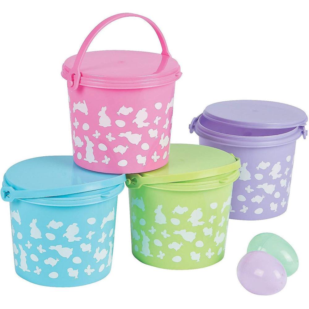imagePlastic Easter Buckets 12 pails with lids 4 inch Size  Easter Basket Party Supplies