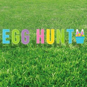 Fun Express 24 Inch Easter Egg Hunt Letter Yard Signs Decorations with Stakes – Garden Hunt Game Party Supplies Props – ard Outdoor Decoration for Easter Home Lawn party decor – 8 Pieces