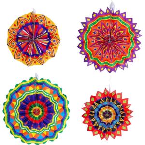 Fun Express 36″-46″ Giant Fiesta Hanging Paper Fans – Colorful Party Decor Pieces for Celebrations, Birthdays, and Events – 4 Pieces