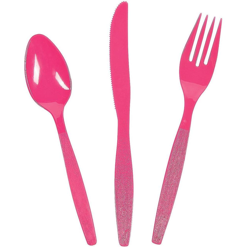 imageBulk Plastic Cutlery Sets for 70 210 Pieces Spoons Knives Forks Party and Wedding Supplies BurgundyHot Pink