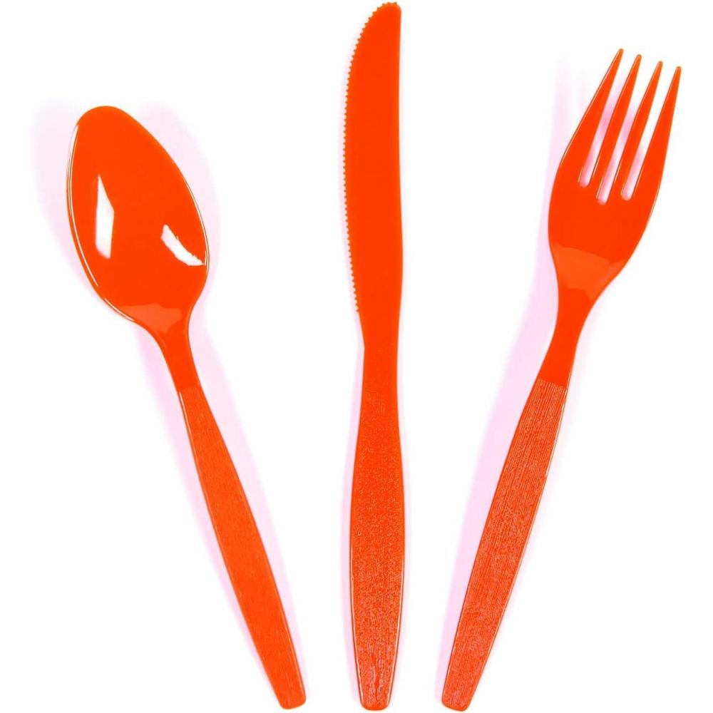 imageBulk Plastic Cutlery Sets for 70 210 Pieces Spoons Knives Forks Party and Wedding Supplies BurgundyOrange