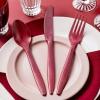 Bulk Plastic Cutlery Sets for 70, 210 Pieces, Spoons, Knives, Forks, Party and Wedding Supplies (Burgundy)(Burgundy)