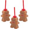 Fun Express 12 Pieces Gingerbread Man Cups with Lids & Straws, Holds 10 oz, BPA Free Plastic, Party Supplies, Brown & Red