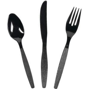 Bulk Plastic Cutlery Sets for 70, 210 Pieces, Spoons, Knives, Forks, Party and Wedding Supplies (Burgundy)(Black)