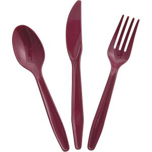 Bulk Plastic Cutlery Sets for 70, 210 Pieces, Spoons, Knives, Forks, Party and Wedding Supplies (Burgundy)(Burgundy)