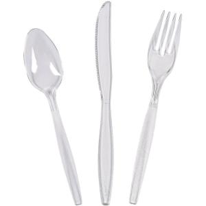 Bulk Plastic Cutlery Sets for 70, 210 Pieces, Spoons, Knives, Forks, Party and Wedding Supplies (Burgundy)(Clear)
