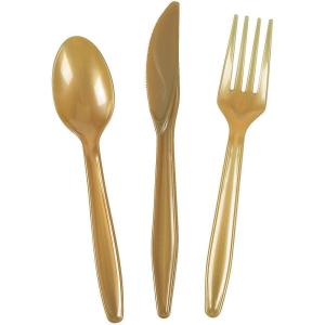 Bulk Plastic Cutlery Sets for 70, 210 Pieces, Spoons, Knives, Forks, Party and Wedding Supplies (Burgundy)(Gold)