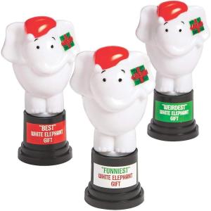 Fun Express White Elephant Gift Trophy – Set of 12 – Christmas and Office Party Supplies